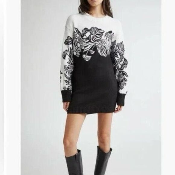 FARM Rio Dresses & Skirts - NEW FARM Rio Surreal Garden Knit Sweaterdress Floral Sweater Dress Black Size XL